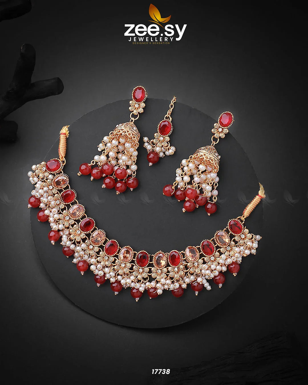 Celosia Necklace Golden Red - Zeesy Jewellery
