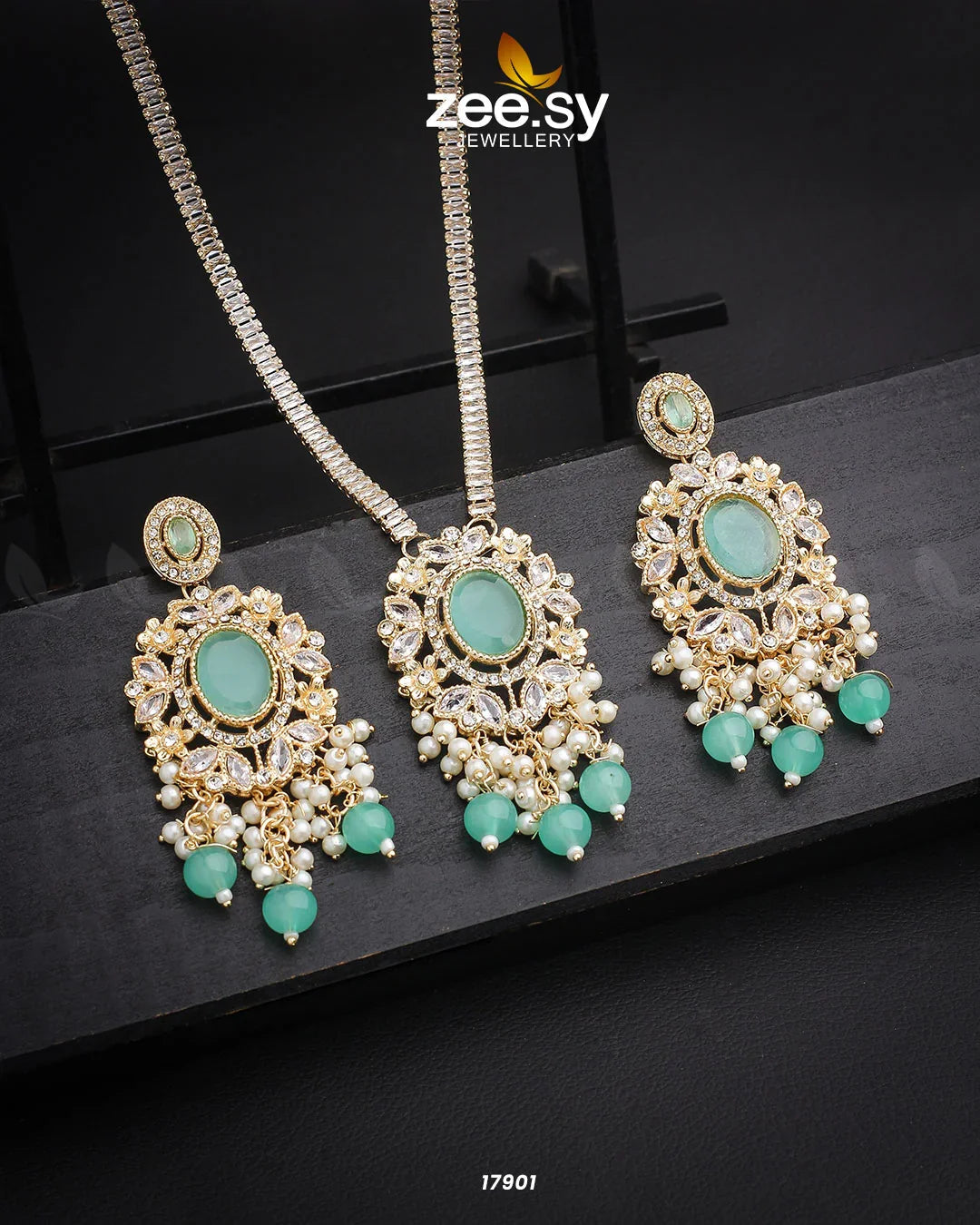 Adella's Necklace Golden Mint Green - Zeesy Jewellery