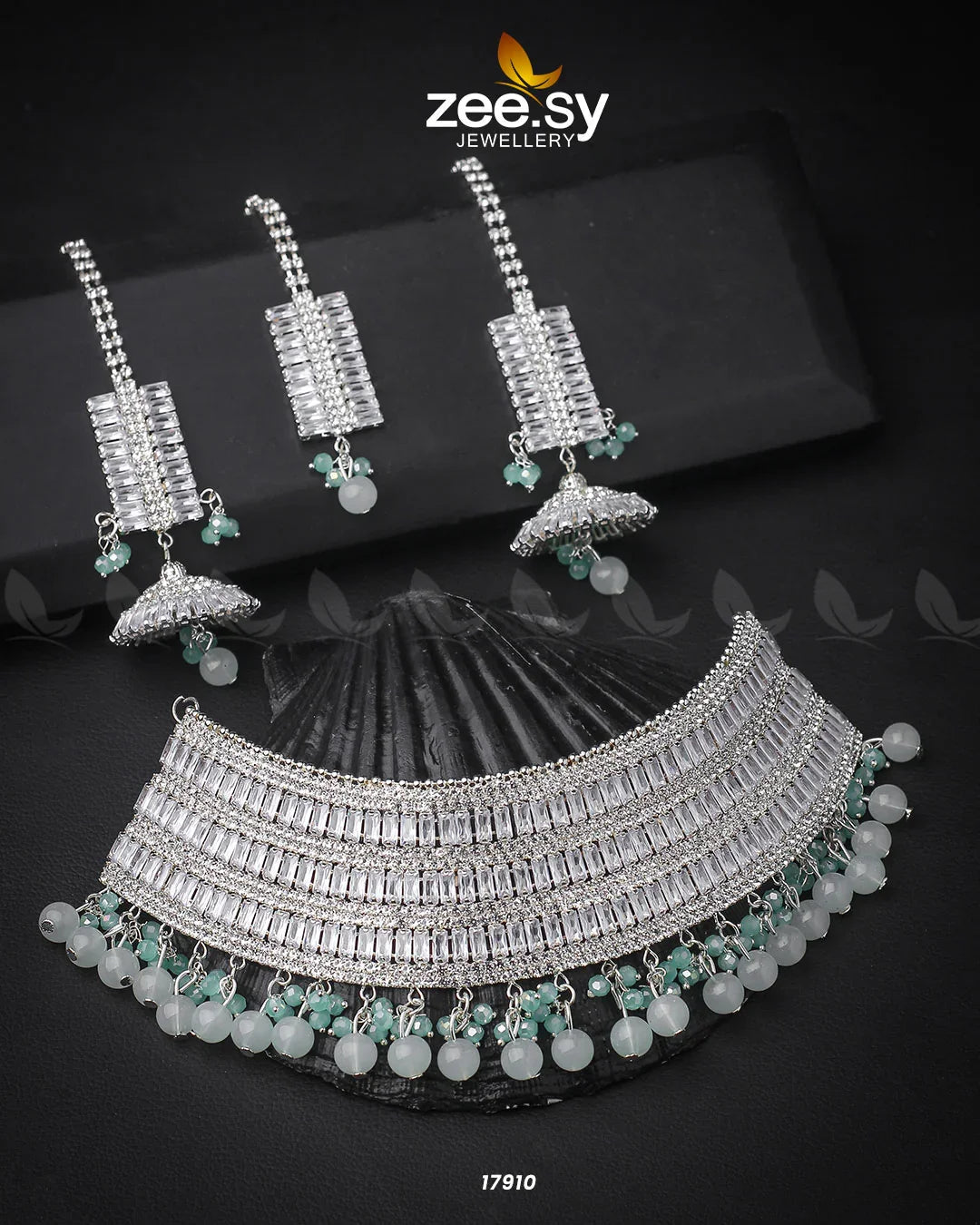 Sumayah's Choker Necklace Silver Mint Green - Zeesy Jewellery