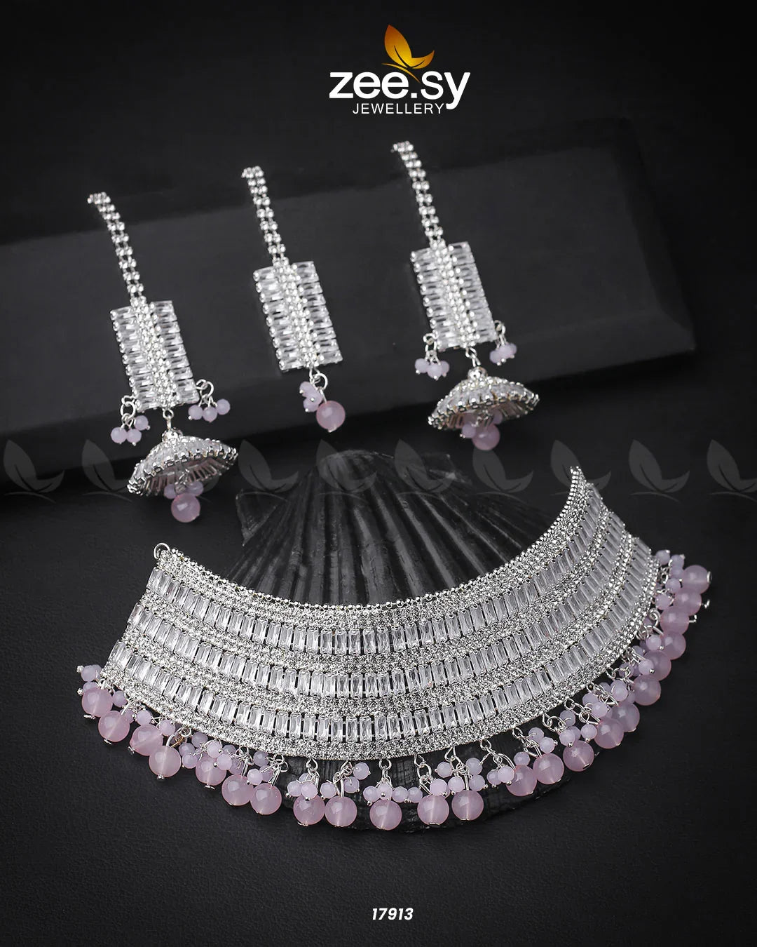 Sumayah's Choker Necklace Silver Mint Pink - Zeesy Jewellery