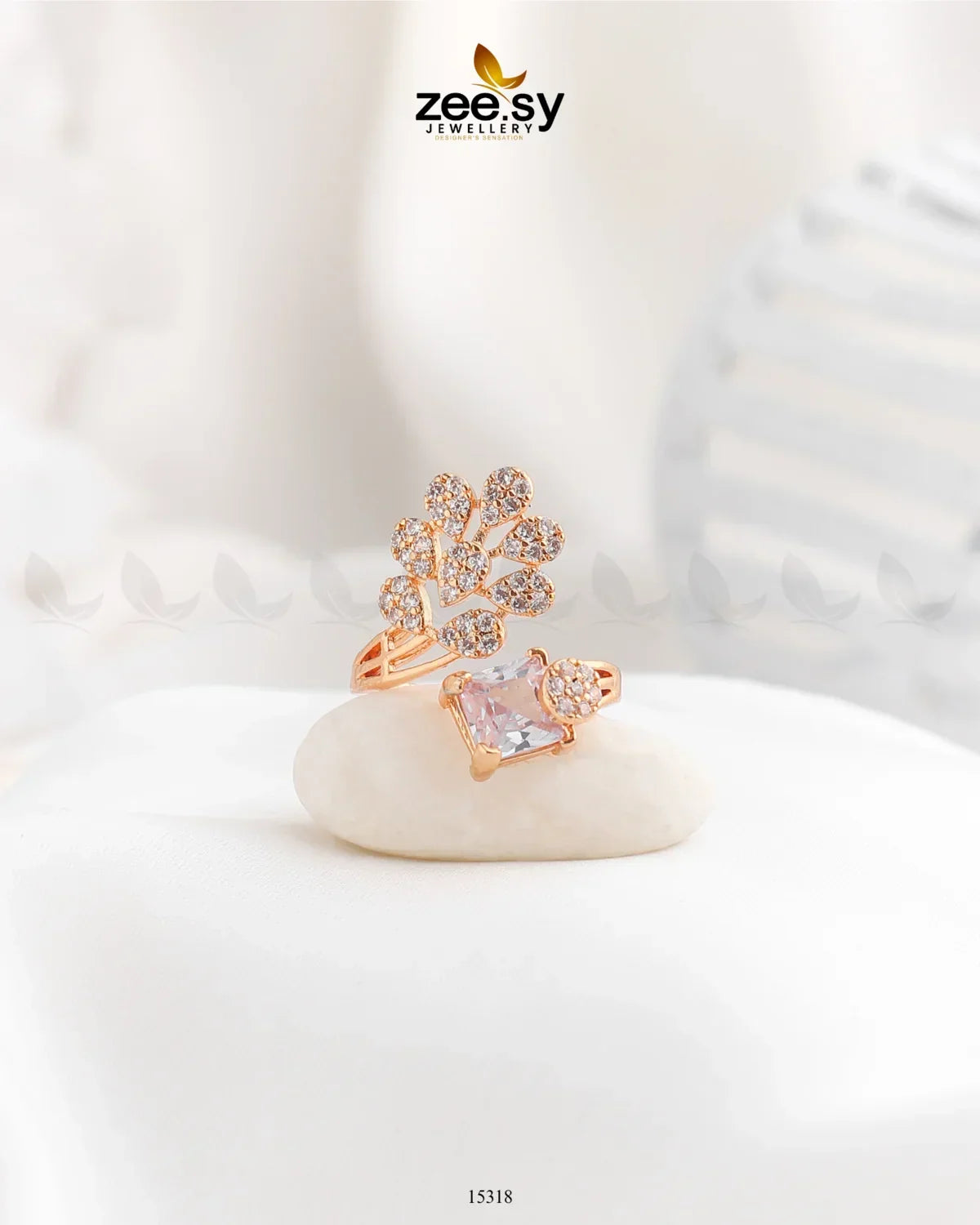 Delicate Leaf Ring White - Zeesy Jewellery