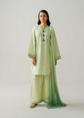 Solstic by Meerak Stitched 3 Piece Emb Lawn Suit-Matcha
