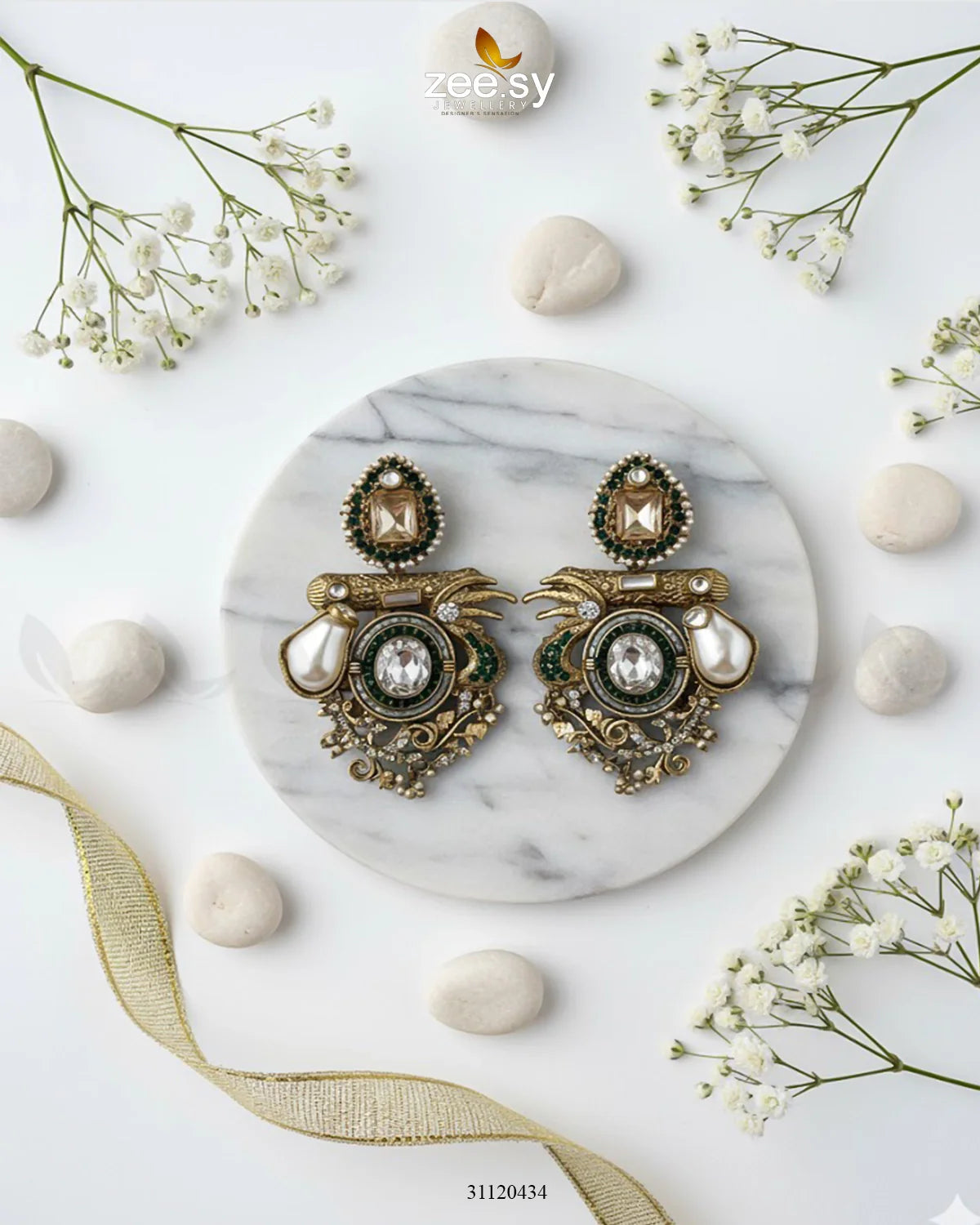 Regal Multi Baroque Drop Earrings Golden Green - Zeesy Jewellery
