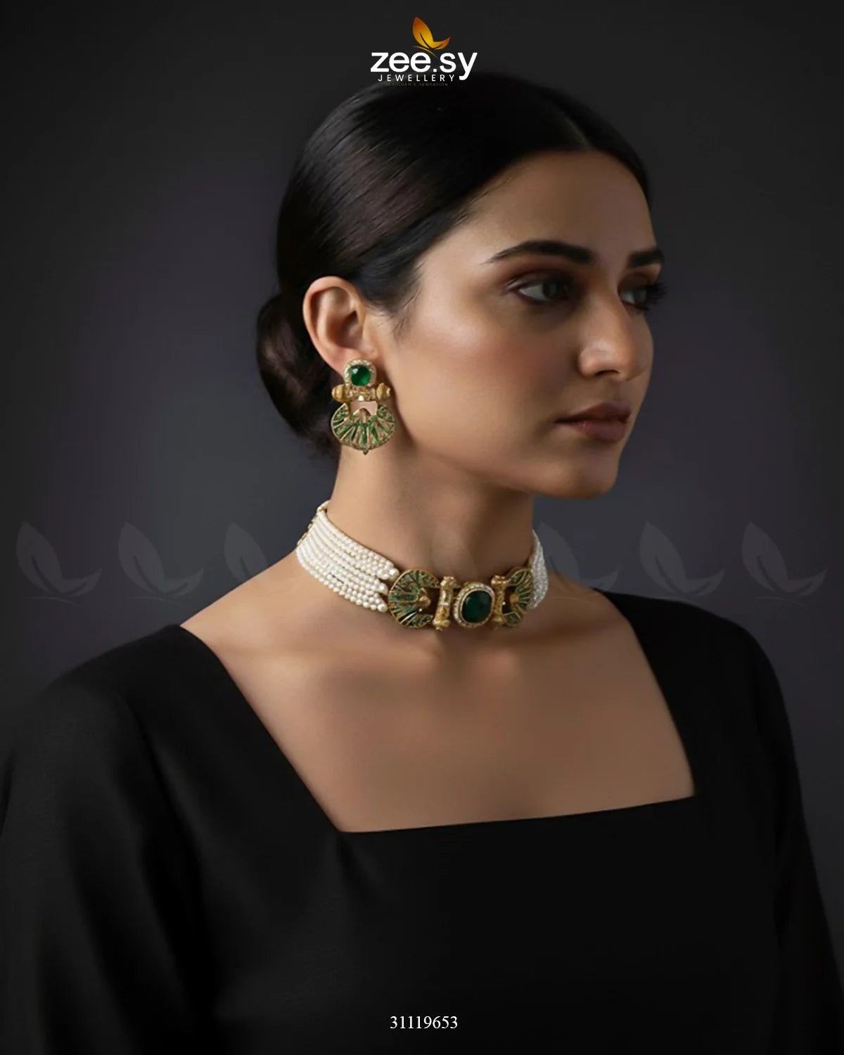 Obelisk Rhodium Polished Choker Set - Zeesy Jewellery