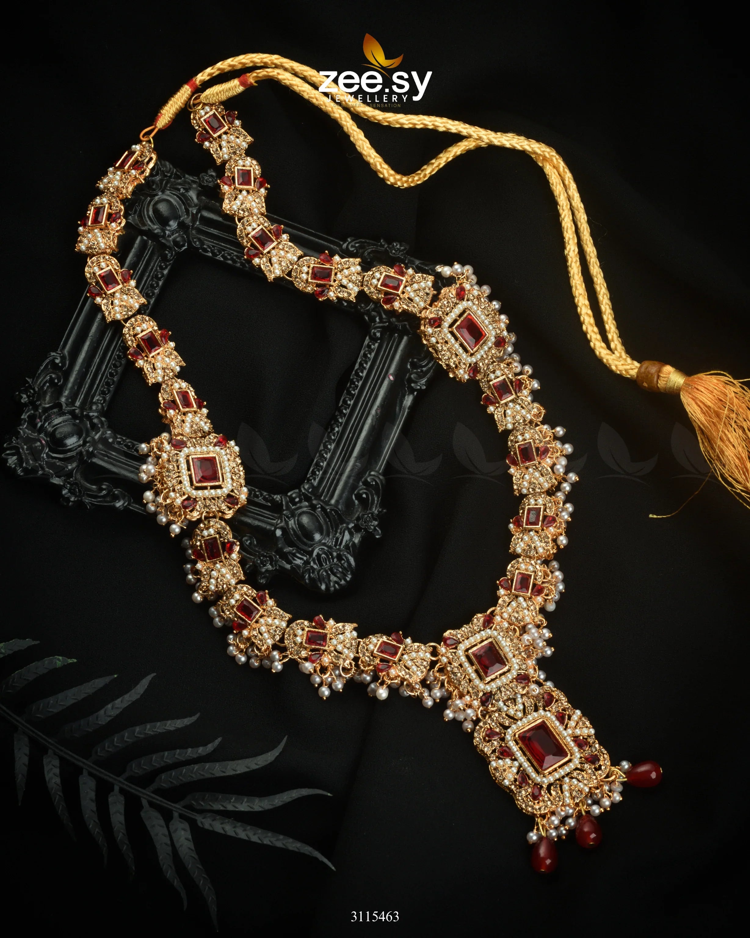Rajwadi Aruna Malla Necklace Red - Zeesy Jewellery