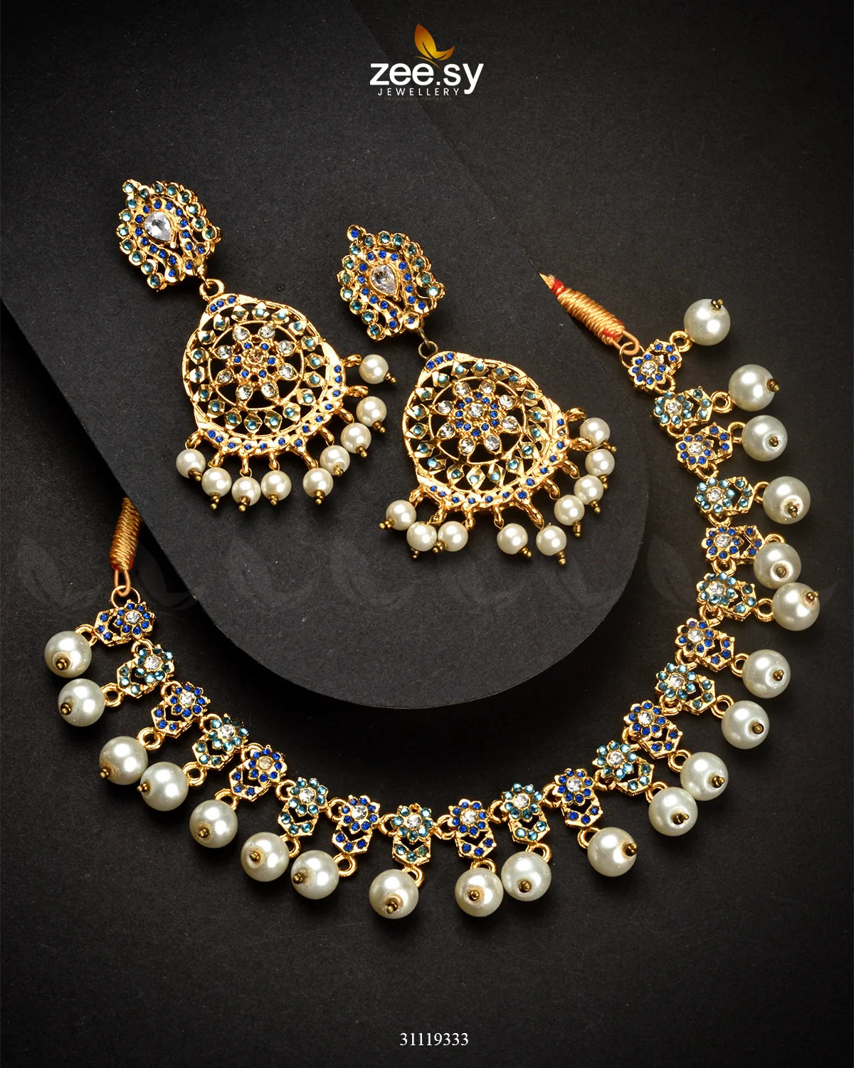 Veiled Necklace Set Sky Blue & Blue - Zeesy Jewellery
