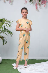 Sprinkles Stitched 1 Piece Summer Jumpsuit Kids Collection'2025-Yellow with Green Floral Print Smart Fit Jumpsuit