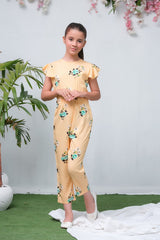 Sprinkles Stitched 1 Piece Summer Jumpsuit Kids Collection'2025-Yellow with Green Floral Print Smart Fit Jumpsuit
