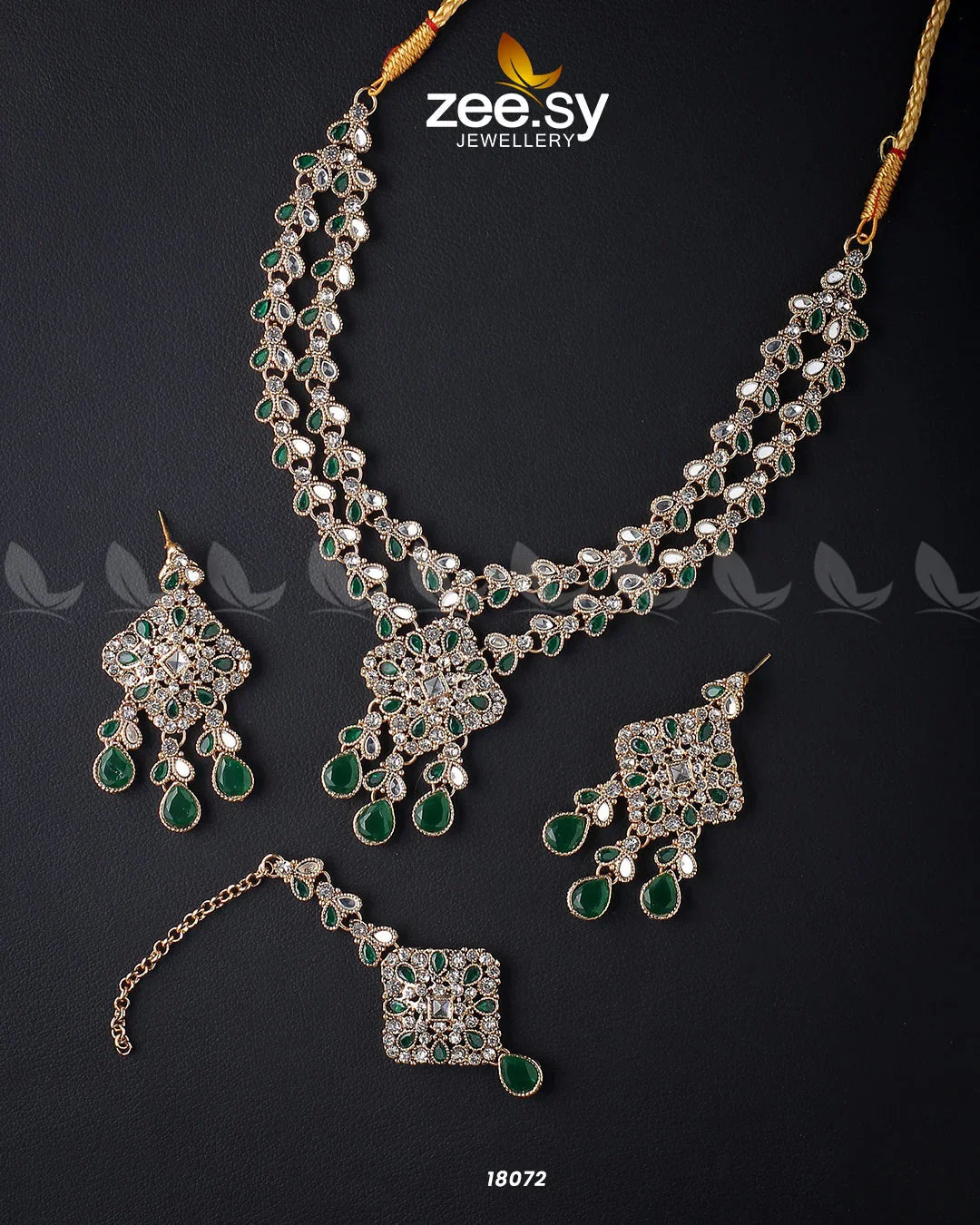 Juggan Necklace Set Golden Green - Zeesy Jewellery