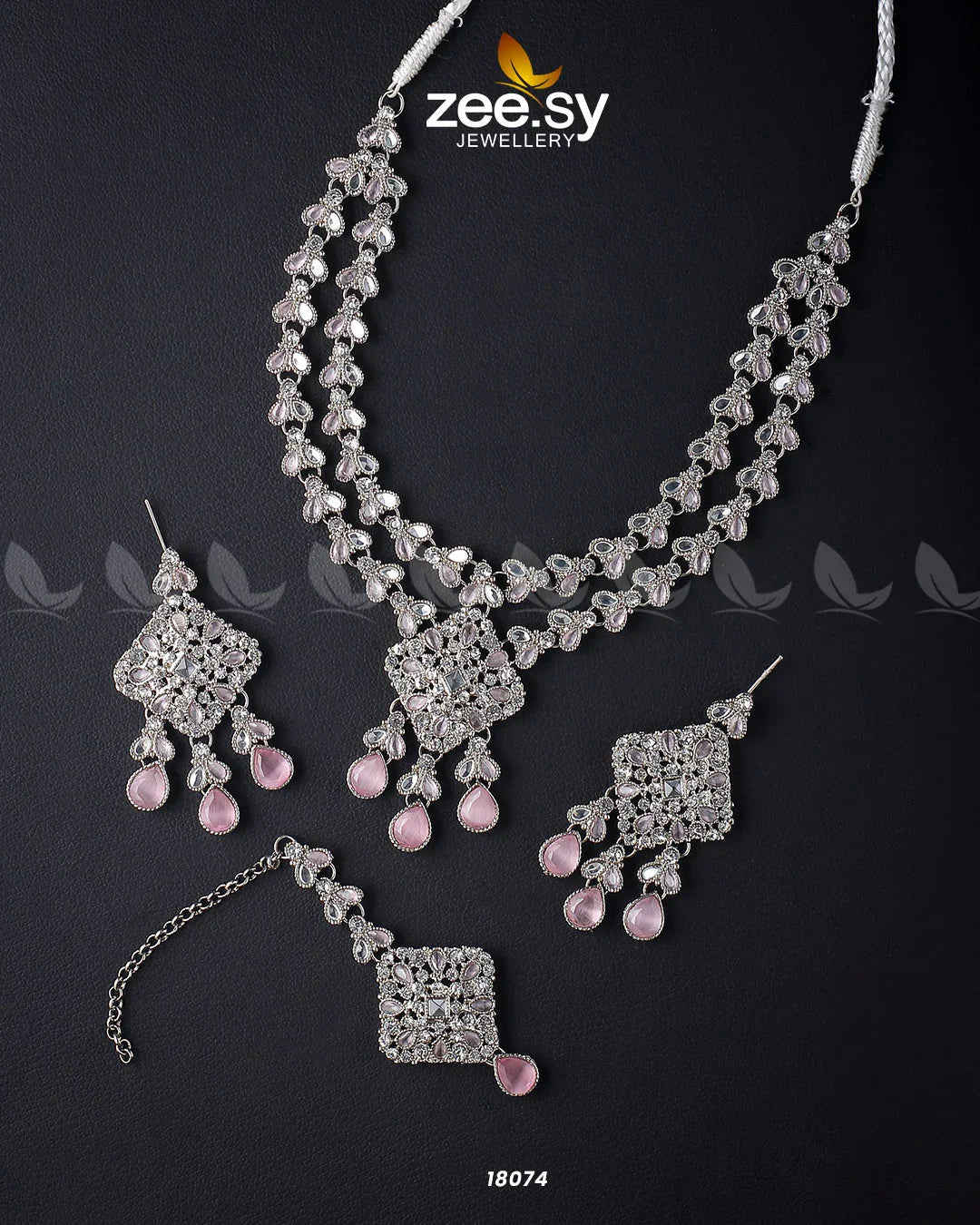 Juggan Necklace Set Silver Mint Pink - Zeesy Jewellery