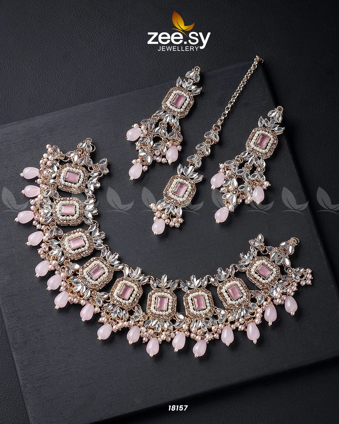 Stephanotis Necklace Set Golden Mint Pink - Zeesy Jewellery