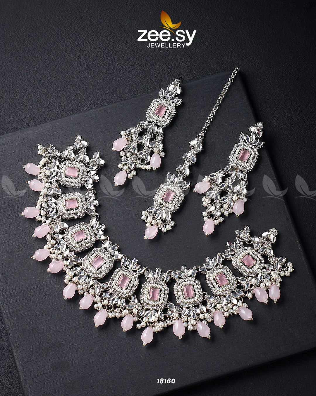Stephanotis Necklace Set Silver Mint Pink - Zeesy Jewellery