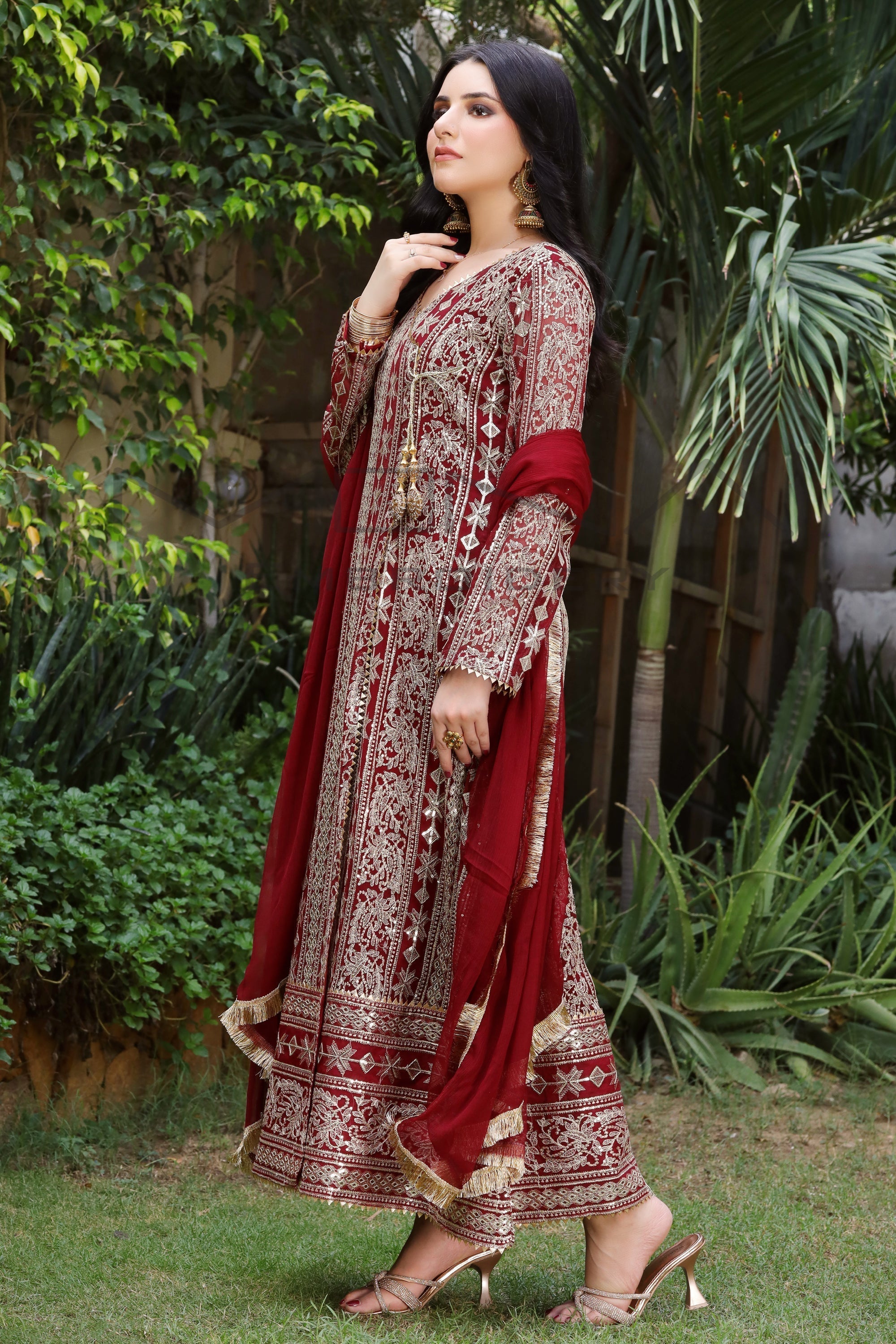 Manahils Stitched Formals Kurti 122-Divine- Mehroon
