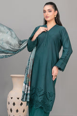 Rinesa By Tawakkal Stitched 3 Piece Emb Schiffli Lawn Suit-D-1903-Green
