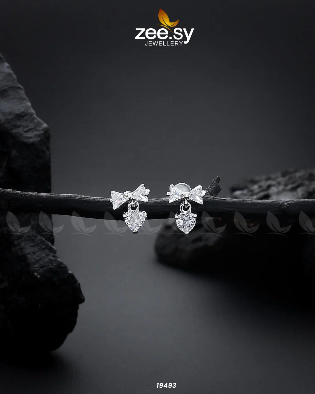 Crystal Bow Stud Earrings Silver - Zeesy Jewellery