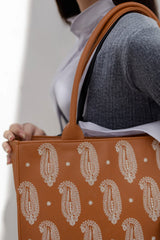 close up women embroidered tote handbag for office university and travel