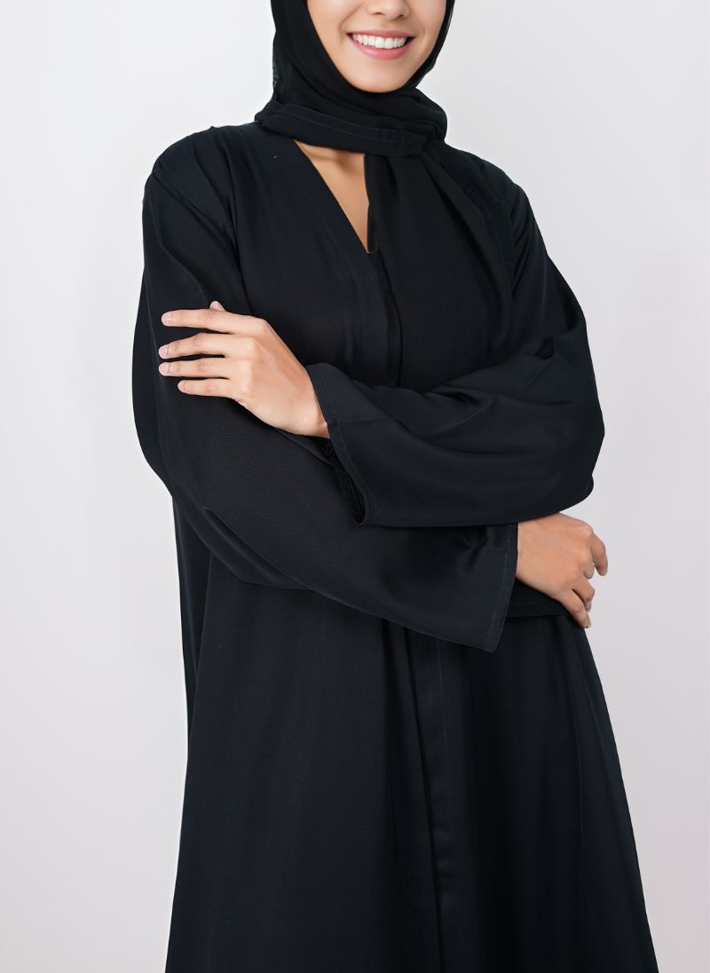 Hijab Ul Hareem Black Front Open Nida Fabric Abaya - 0116-P