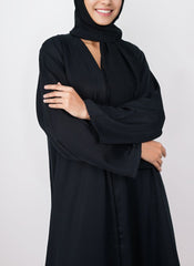 Hijab Ul Hareem Black Front Open Nida Fabric Abaya - 0116-P