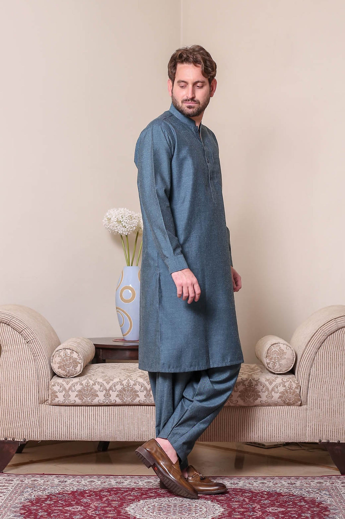 Real Image Mens Kurta Shalwar Winter Collection'2025-P-55 Blue