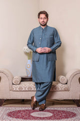 Real Image Mens Kurta Shalwar Winter Collection'2025-P-55 3Pcs Blue