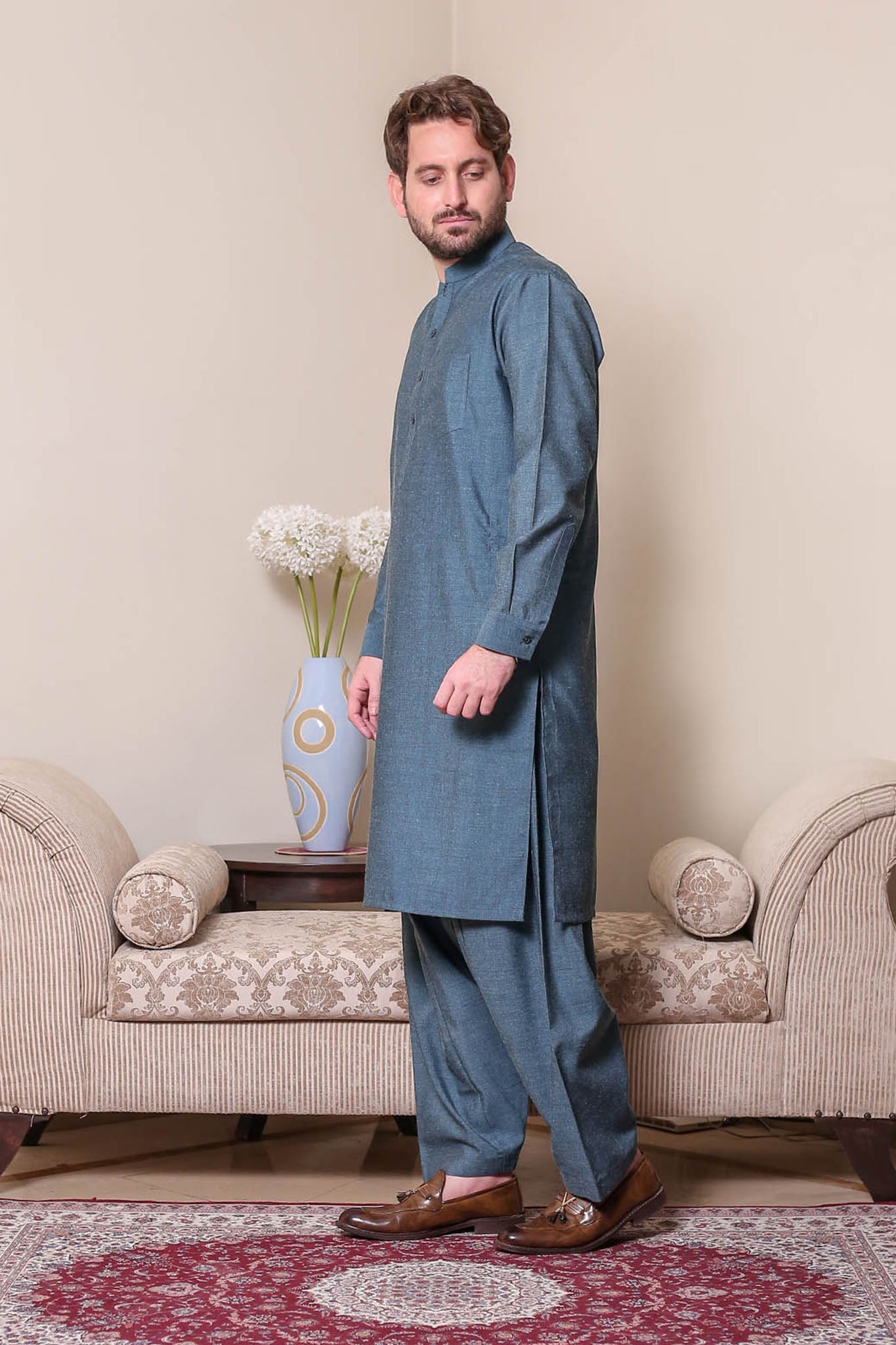 Real Image Mens Kurta Shalwar Winter Collection'2025-P-55 Blue
