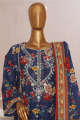 Bin Saeed Stitched 3 Piece Exclusive Emb Lawn Vol-05 Collection-SM-1942-Blue