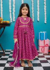 Eid Ki Khushiyan By Modest Stitched 3 Piece Cotton Frock Suit-9230-Prpl