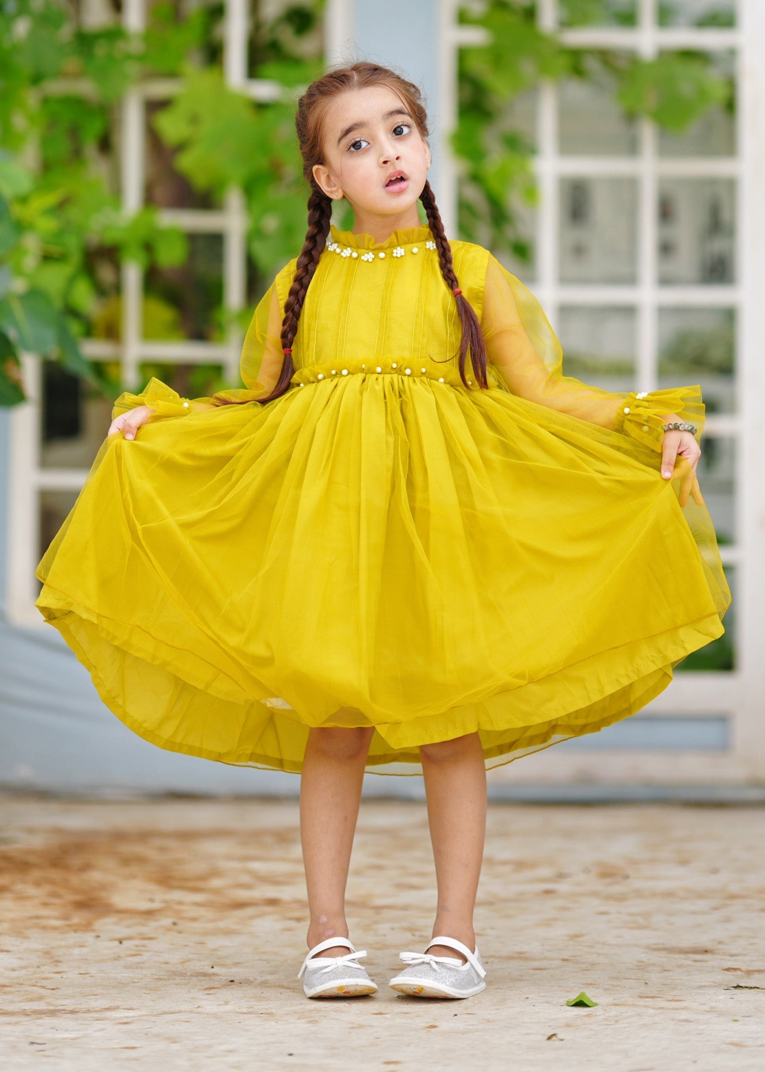 Fairy Bloom by Modest Stitched kids Formals Frock Collection'2025-Olive