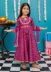 Eid Ki Khushiyan By Modest Stitched 3 Piece Cotton Frock Suit-9230-Prpl