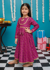 Eid Ki Khushiyan By Modest Stitched 3 Piece Cotton Frock Suit-9230-Prpl