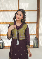 Khanak Stitched Kids-Purple Koti Style 2Pcs Suit KST 136