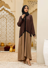 Hijabi.Pk Bicolor Front Open Abaya Brown & Beige