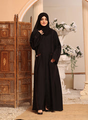 Black Nida Fabric Front Open Abaya