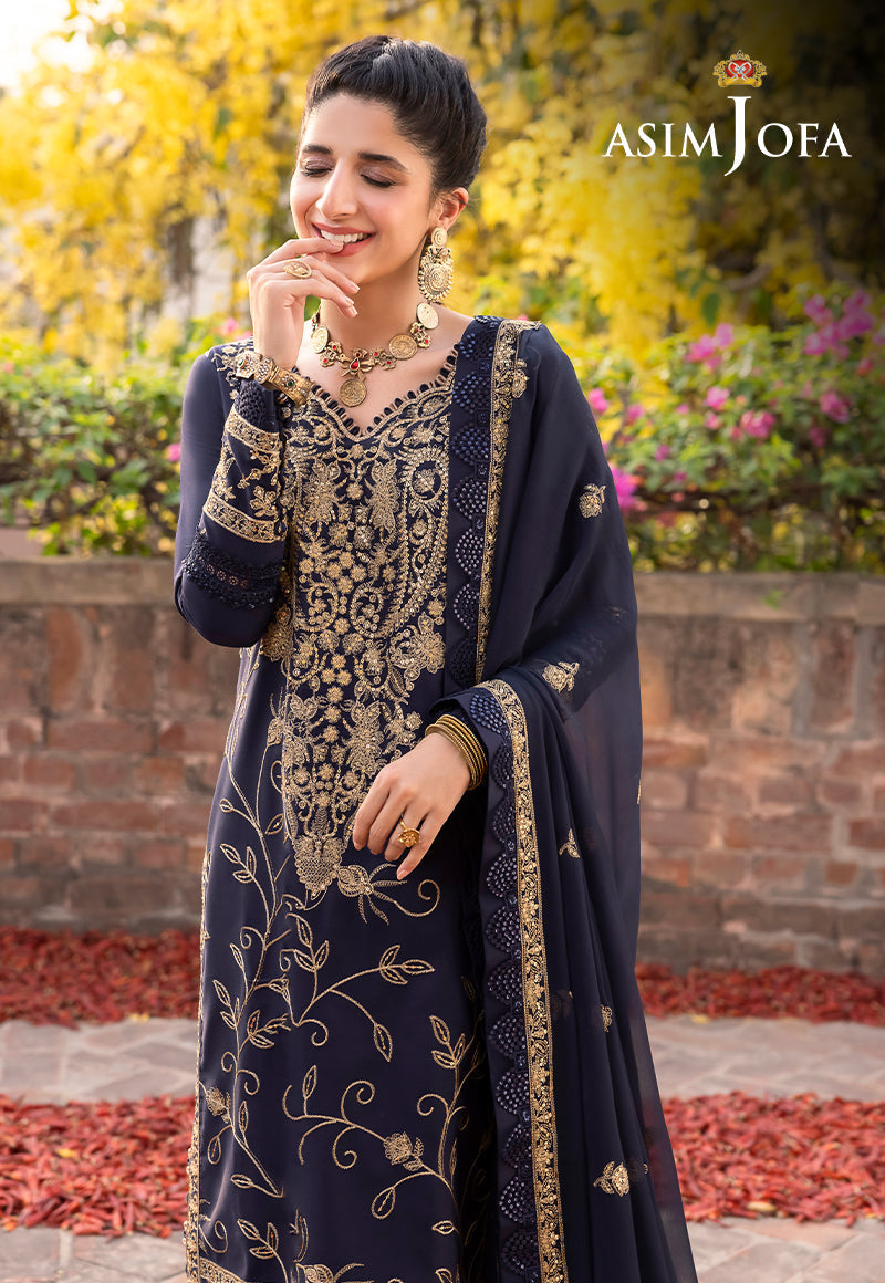 Asim Jofa Shadow Work '23 Ajsw-15 Embroidered Lawn Silk 3 Pcs