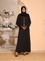 Hijab Ul Hareem Black Double Georgette Front Closed Hand Work Abaya - 0120-J-254