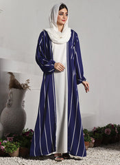 Hijab Ul Hareem Front Close Double Breast Zoom Fabric Blue Abaya (0122-P-712)
