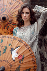 Gulmina Unstitched 3 Piece Luxury Lawn Vol-02 Suit-Grey Dusk Farshi Shalwar With Short Shirt