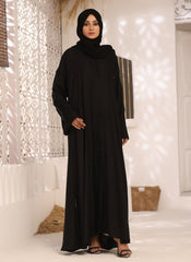 Black Nida Fabric Front Open Hand Embroidery Abaya