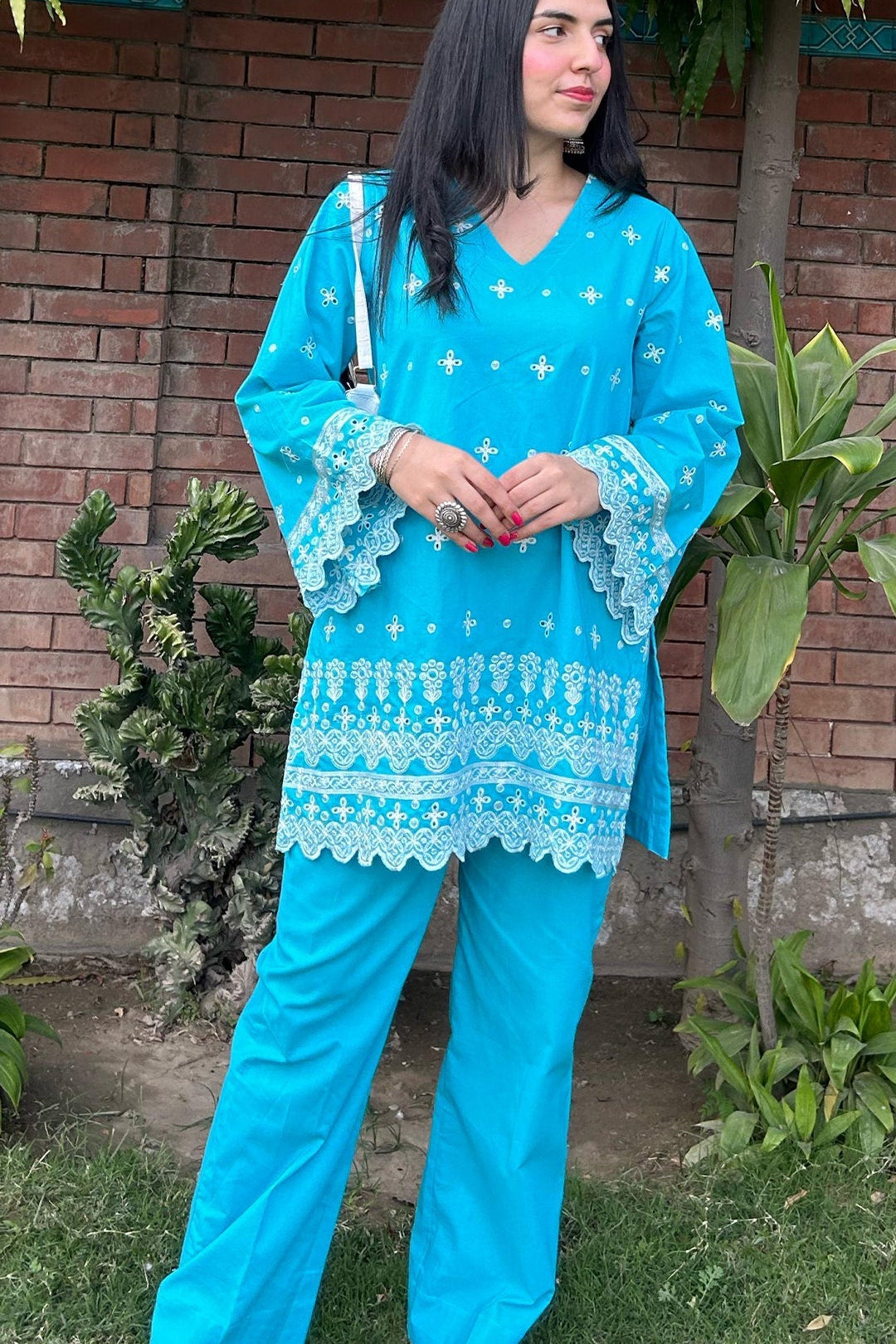 Urban Cut 2 Piece Cotton Chikankaari Embroidred Co- Ord Set