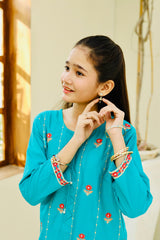 Khanak Stitched Kids-Dark Cyan Embroidered Gharara KST 116