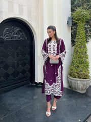 Manahils Stitched Purple Embroidered Two Pc