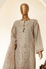 Muse By HZ Stitched 3 Piece Emb Cotton Slub Vol-03 Suit-SSE-201-Sand Beige