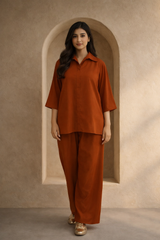 MG Casuals by Madiha Gohar Stitched Summer Suit-Stone Age - Coord Set