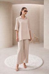 Luxe Noir by Madiha Gohar Stitched Summer Suit-Champagne Shimmer