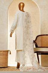 Muse By HZ Stitched 3 Piece Emb Cotton Slub Vol-03 Suit-SSE-203-Ivory