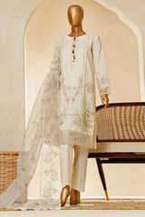 Muse By HZ Stitched 3 Piece Emb Cotton Slub Vol-03 Suit-SSE-203-Ivory