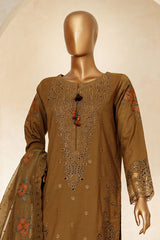 Muse By HZ Stitched 3 Piece Emb Cotton Slub Vol-03 Suit-SSE-204-Olive