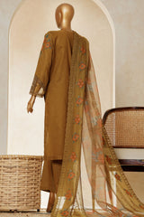 Muse By HZ Stitched 3 Piece Emb Cotton Slub Vol-03 Suit-SSE-204-Olive