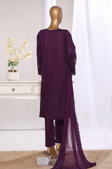 Khombi Stitched 3 Piece Casual Pret Cotton Suit-Fusion-205 Purple
