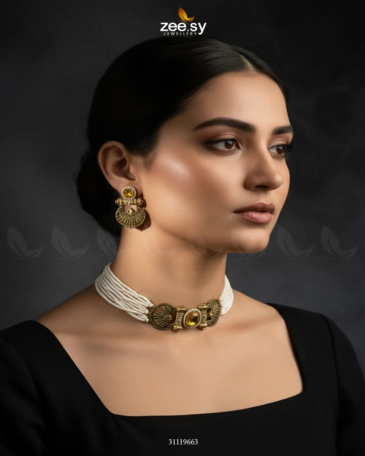 Obelisk Rhodium Polished Choker Set - Zeesy Jewellery